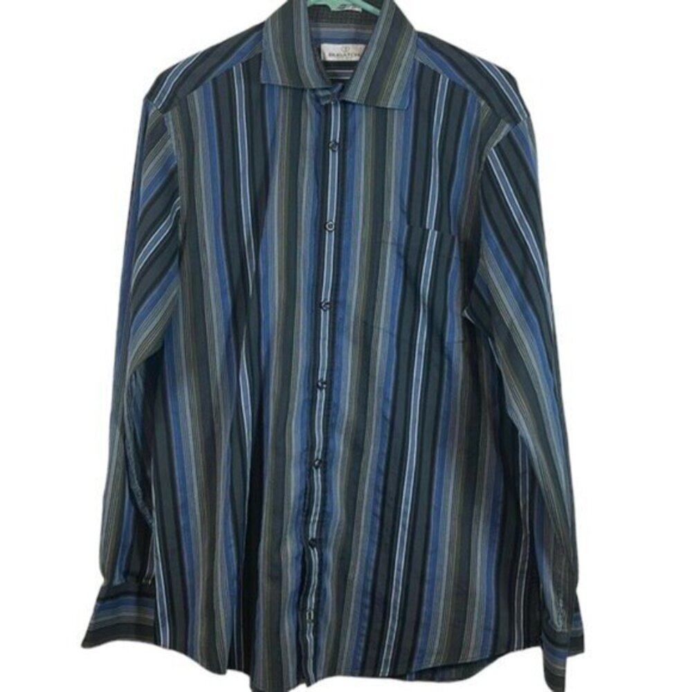 Men's Bugatchi Striped Button Down Shirt Shaped Fit Size Large EUC #7873